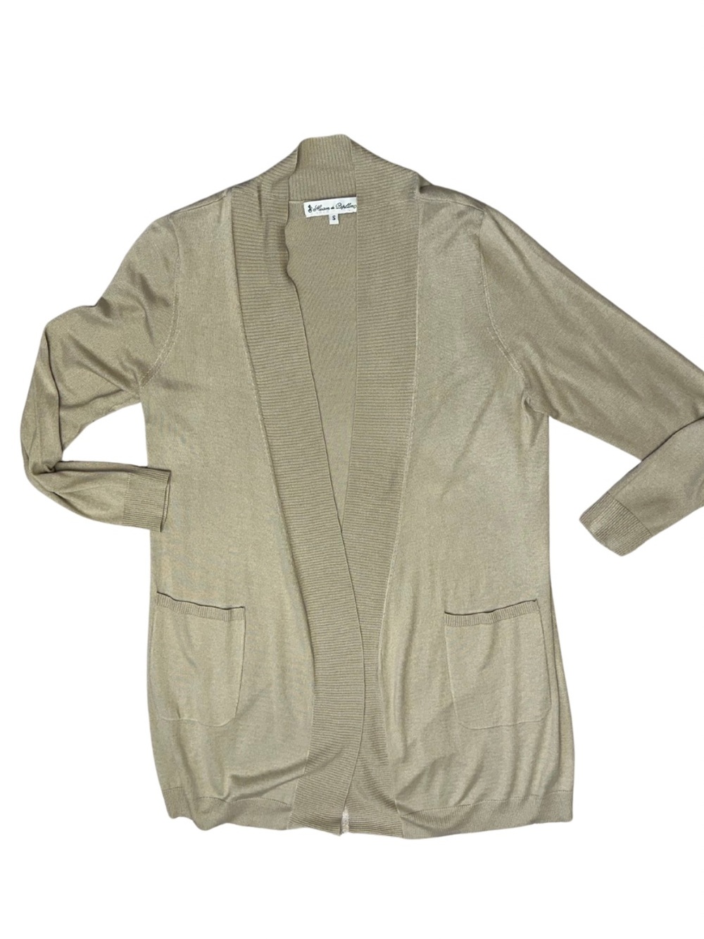 Maison de Papillon Silk Cashmere Open Front Cardigan Beige Pockets Size S - Picture 7 of 11